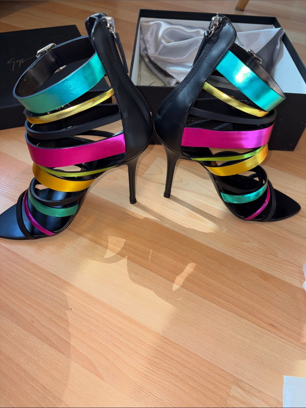 Giuseppe Zanotti Iridescent Multi-Color Strappy High Heels - Picture 11 of 11